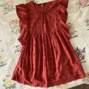 burnt orange eyelet mini dress